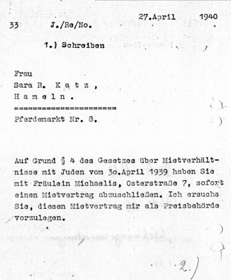 Schreiben der Stadt Hameln