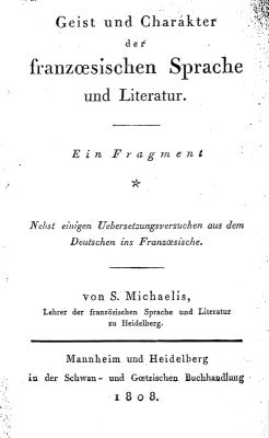 Titel des Buches Geist und Charakter der franzsischen Sprache und Literatur, 1808
